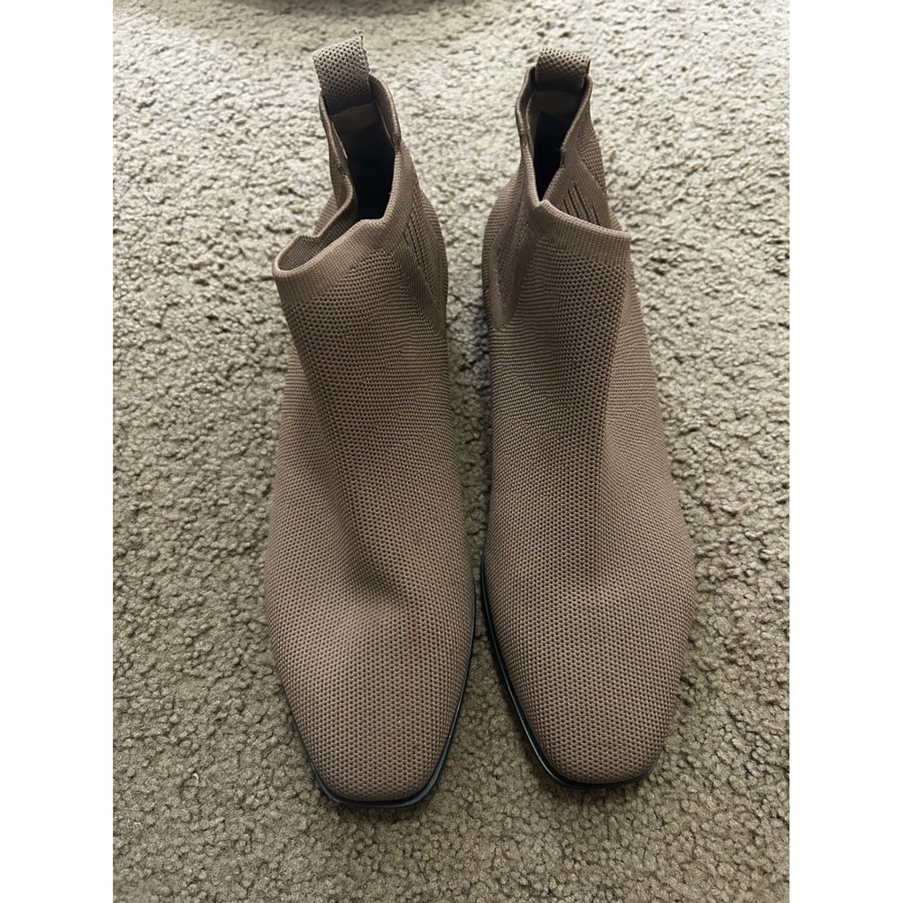 Vivaia Taupe Knit Square Toe Chelsea Ankle Boots Womens 42 Recycled PET Brown